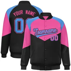 Pink Black Color Block Varsity Letterman Jacket