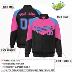 Pink Black Color Block Varsity Letterman Jacket 2