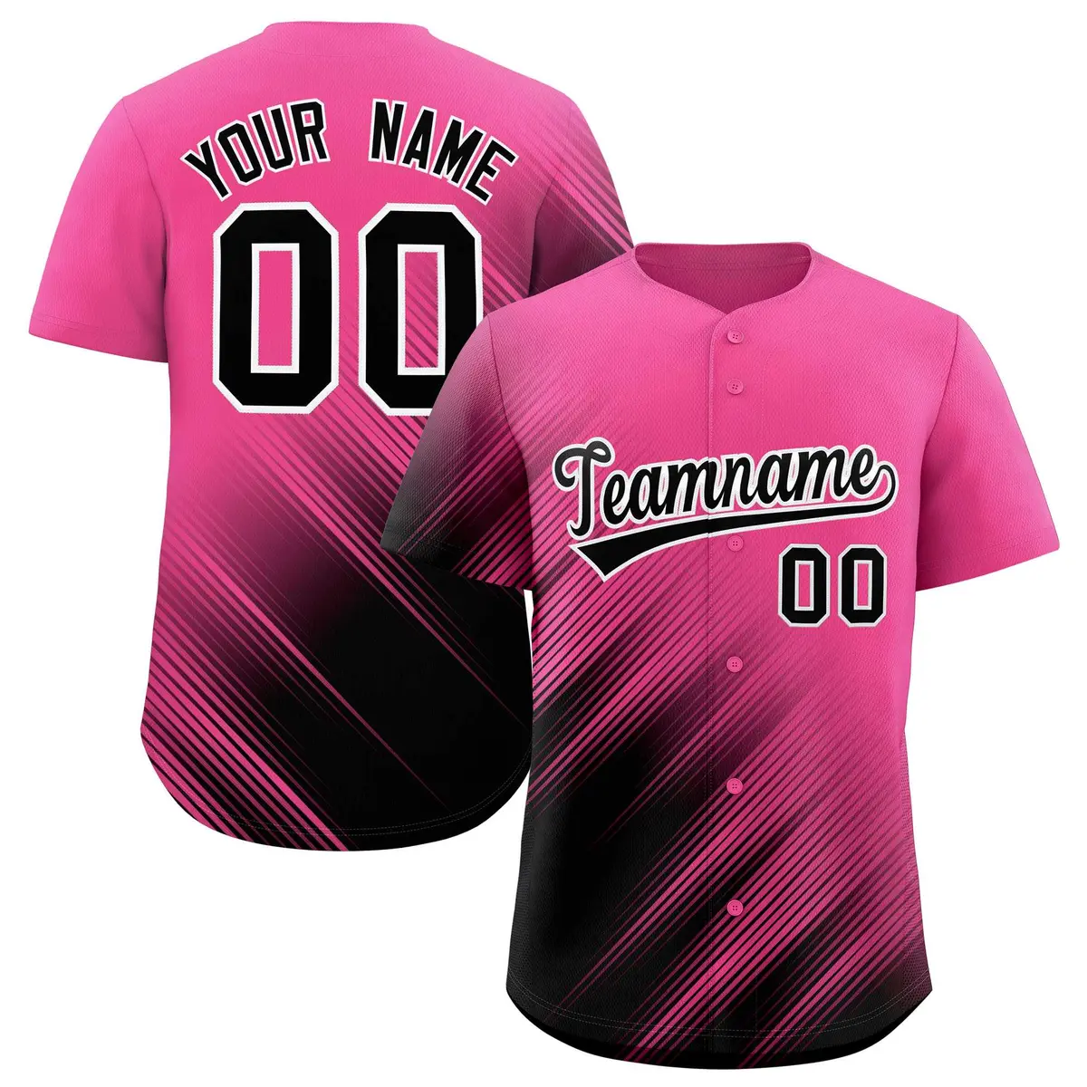 Pink Black Diagonal Stripe Gradient Fashion Baseball Jersey