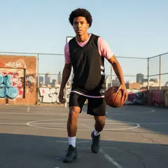 Men's Pink Black Double Side Tops Basketball Jersey 6