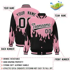 Pink Black Flame Graffiti Varsity Full-Snap Bomber Jacket 2