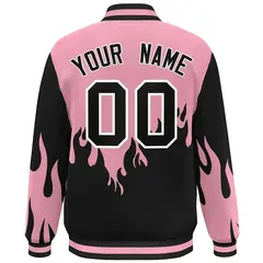 Pink Black Flame Graffiti Varsity Full-Snap Bomber Jacket 4