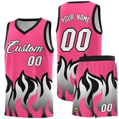 Pink Black Flame Hem Fashion Sports Basketball Jersey 1