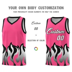 Pink Black Flame Hem Fashion Sports Basketball Jersey 3