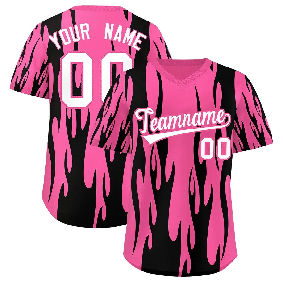 Pink Black Flame Pattern Authentic Pullover Baseball Jersey