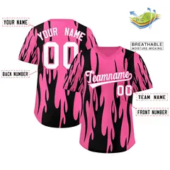 Pink Black Flame Pattern Authentic Pullover Baseball Jersey 2