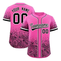 Pink Black Floral Gradient Full Button Baseball Jersey 1