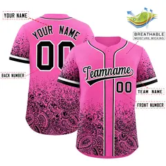 Pink Black Floral Gradient Full Button Baseball Jersey 2