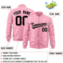 Pink Black Full-Zip Graffiti Splash Varsity Letterman Jacket 2
