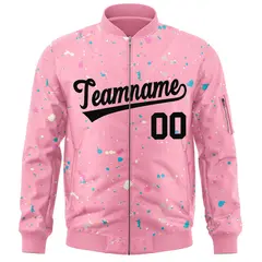 Pink Black Full-Zip Graffiti Splash Varsity Letterman Jacket 3