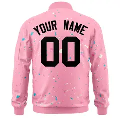 Pink Black Full-Zip Graffiti Splash Varsity Letterman Jacket 4
