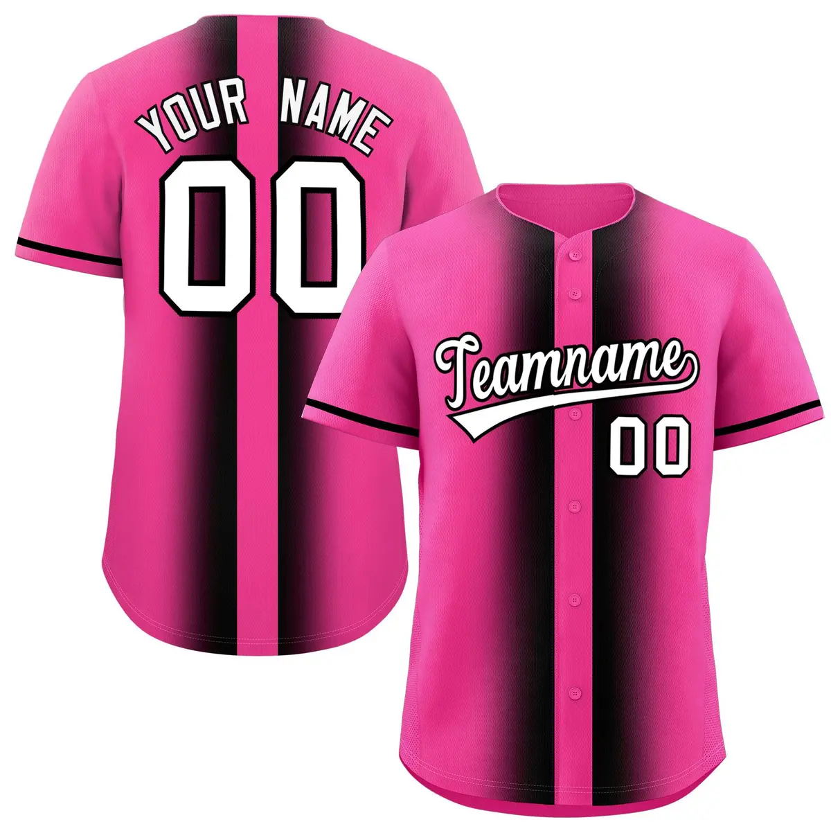 Pink Black Gradient Lapel Fashion Baseball Jersey
