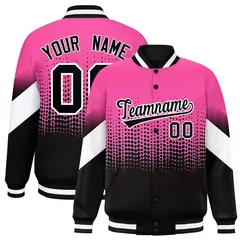 Pink Black Gradient Polka Dot Varsity Letterman Baseball Jacket 1