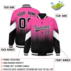 Pink Black Gradient Polka Dot Varsity Letterman Baseball Jacket 2