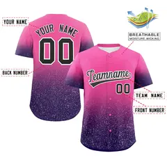 Pink Black Gradient Sparkle-Effect Authentic Baseball Jersey 2