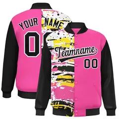 Pink Black Graffiti Pattern Varsity Full-Snap Letterman Baseball Jacket