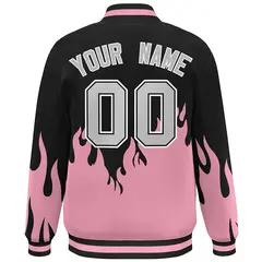 Pink Black-Gray Flame Graffiti Varsity Full-Snap Bomber Jacket 4