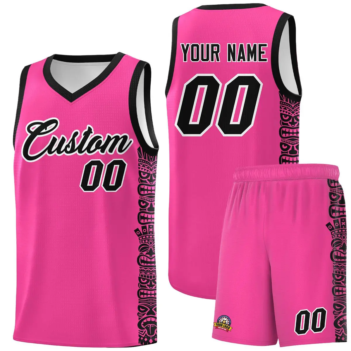 Pink Black Indians Pattern Basketball Uniform Jersey