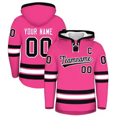 Pink Black Lace-Up Neck Hockey Hoodie Classic Style