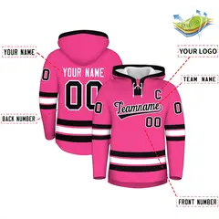 Pink Black Lace-Up Neck Hockey Hoodie Classic Style 2