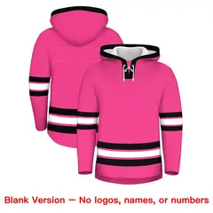 Pink Black Lace-Up Neck Hockey Hoodie Classic Style 7