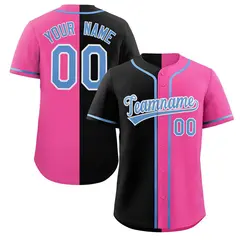 Pink Black-Light Blue Split Fashion Baseball Jersey