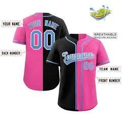 Pink Black-Light Blue Split Fashion Baseball Jersey 2