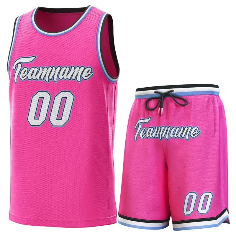 Pink Black-Lt Blue Classic Sets Basketball Jersey
