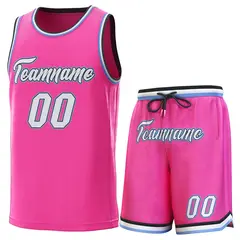 Pink Black-Lt Blue Classic Sets Basketball Jersey 1