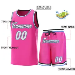 Pink Black-Lt Blue Classic Sets Basketball Jersey 2