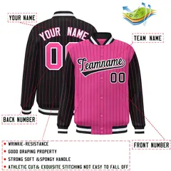 Pink Black Pinstripe Raglan Varsity Letterman Baseball Jacket 2