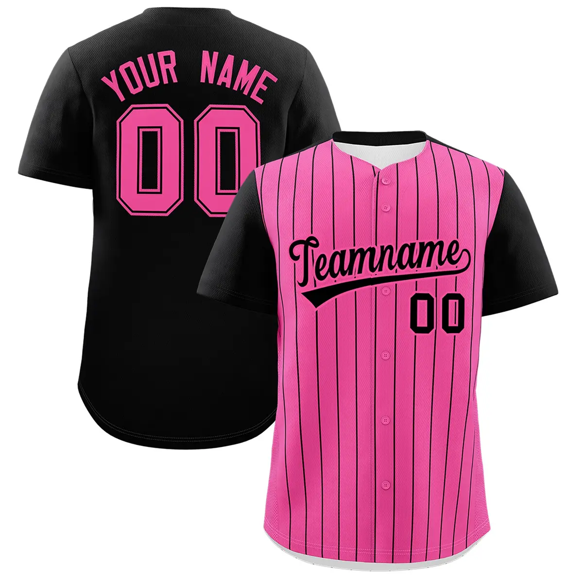 Pink Black Pinstripe Two-Tone Authentic Baseball Jersey