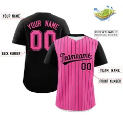 Pink Black Pinstripe Two-Tone Authentic Baseball Jersey 2