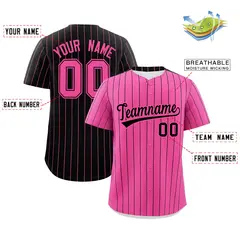Pink Black Pinstripe Two-Tone Authentic Baseball Jersey 2