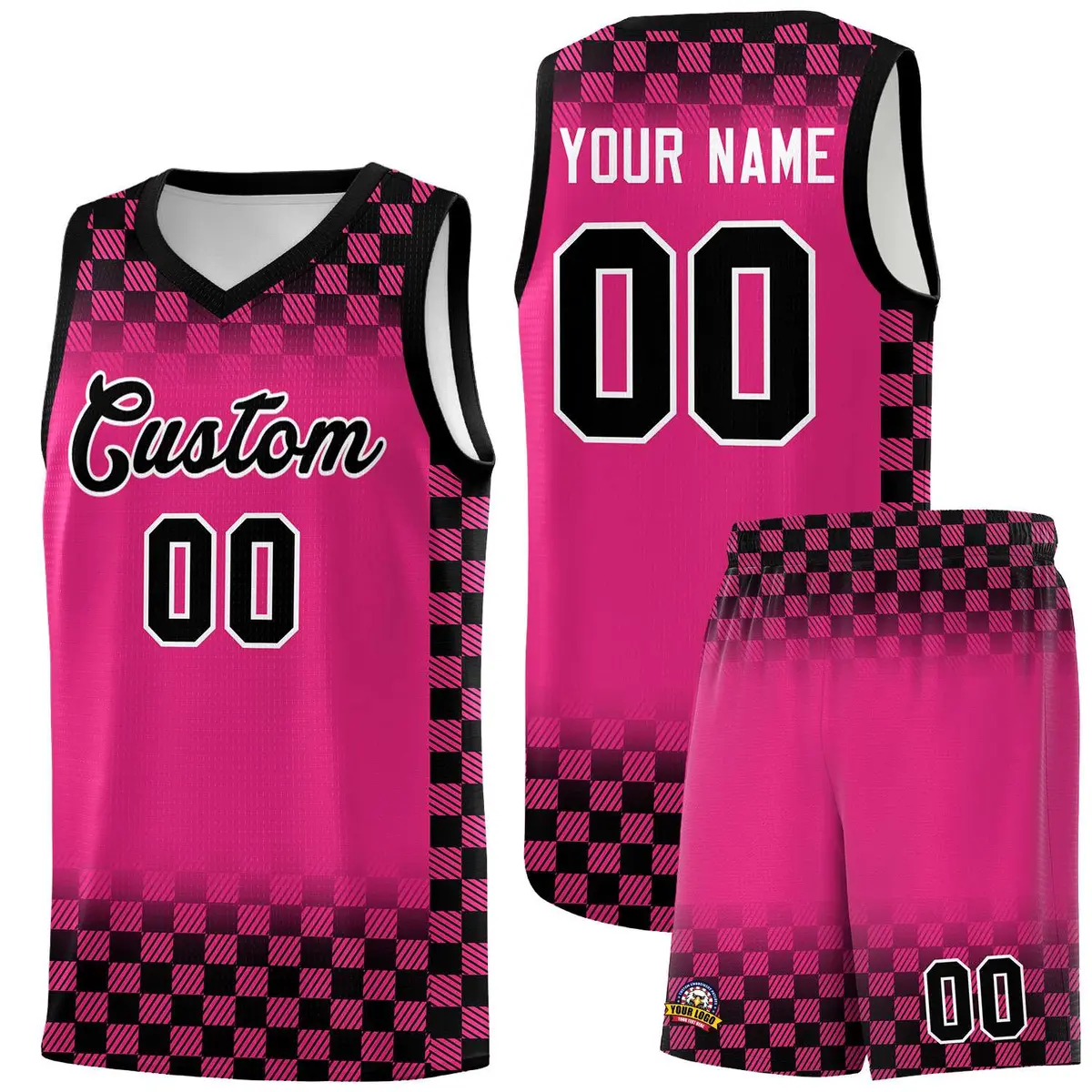Pink Black Plaid Basketball Jersey for Teams