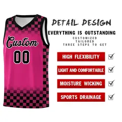 Pink Black Plaid Basketball Jersey for Teams 2