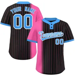 Pink Black-Powder Blue Gradient Stripe Two-Button Softball Jersey