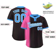 Pink Black-Powder Blue Gradient Stripe Two-Button Softball Jersey 2