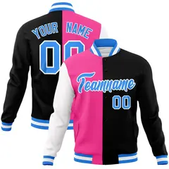Pink Black Powder Blue Split Varsity Full-Snap Letterman Jacket 1