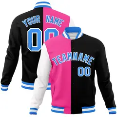 Pink Black Powder Blue Split Varsity Full-Snap Letterman Jacket 1