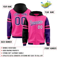 Pink Black-Purple Varsity Letterman Three Stripes Raglan Jacket Hoodie 4