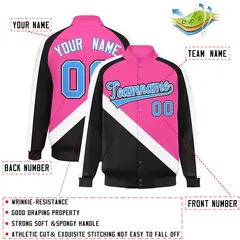 Pink Black Raglan Full-Snap Letterman Baseball Jacket 2