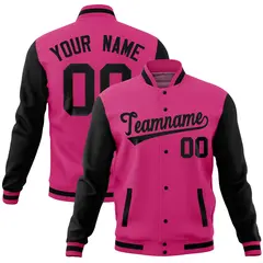 Pink Black Raglan Full-Snap Varsity Letterman Baseball Jacket 1