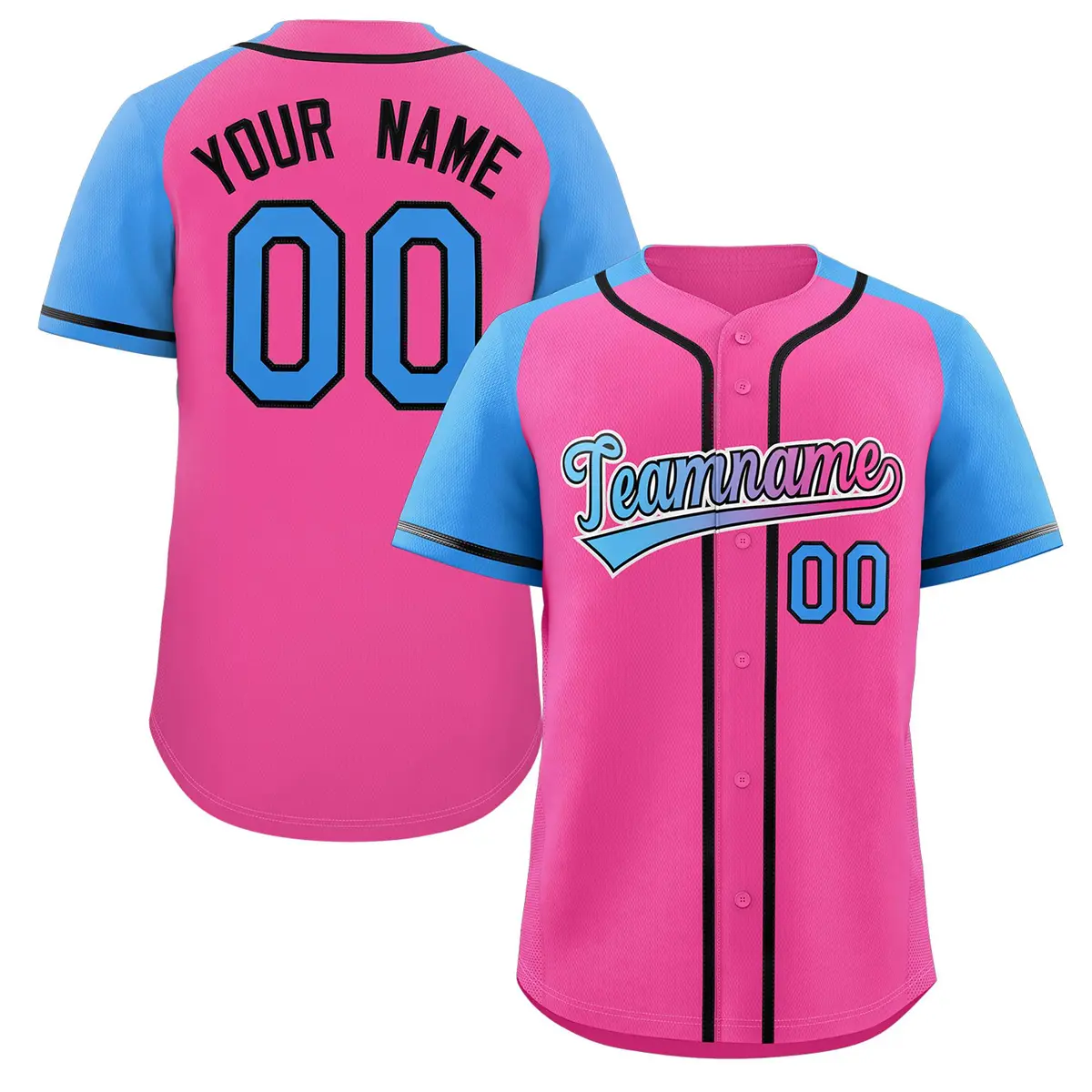 Pink Black Raglan Sleeve Authentic Baseball Jersey