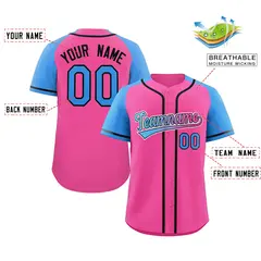 Pink Black Raglan Sleeve Authentic Baseball Jersey 2