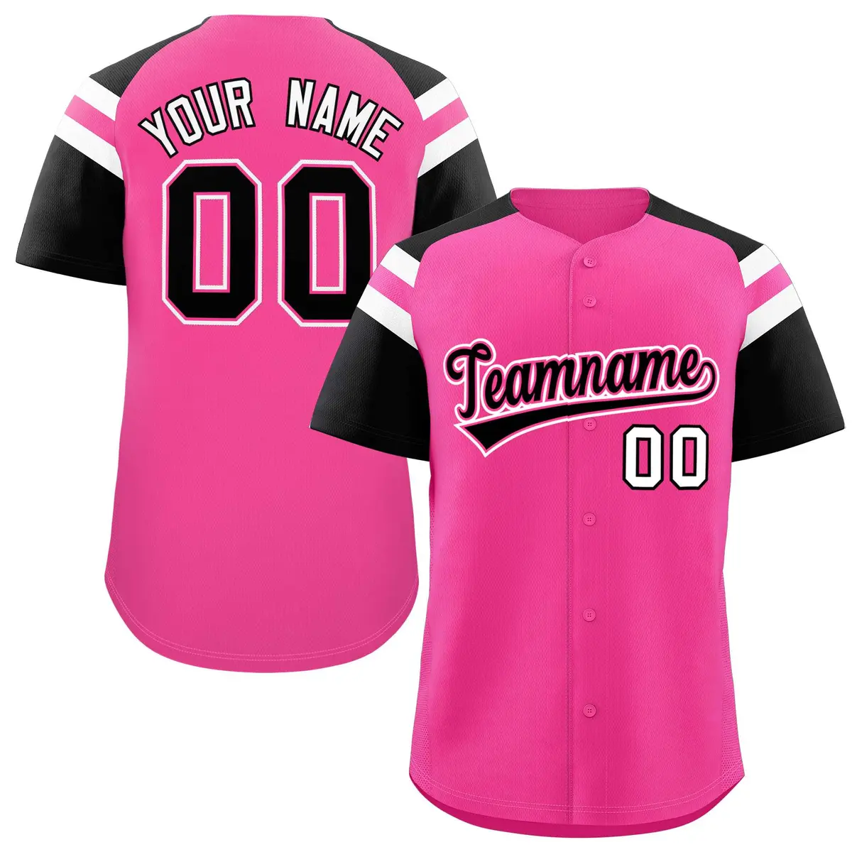 Pink Black Raglan Sleeves Contrast Baseball Jersey