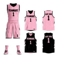 Pink Black Reversible Sportswear Basketball Jersey Sets