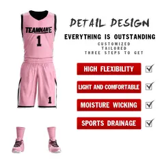 Pink Black Reversible Sportswear Basketball Jersey Sets 2