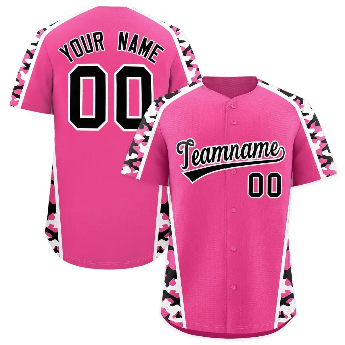 Pink Black Side Camo Baseball Jersey