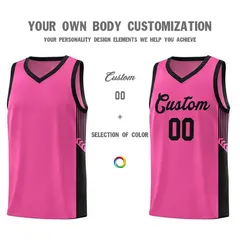 Pink Black Side Stripe Fashion Sports Basketball Jersey 3